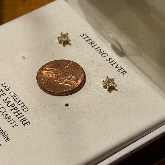 R.H Macy & Co Lab Created Sapphire in 18k over Sterling Silver Earrings - Picture 3 of 3